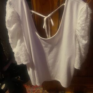 White Lace Sleeve Top